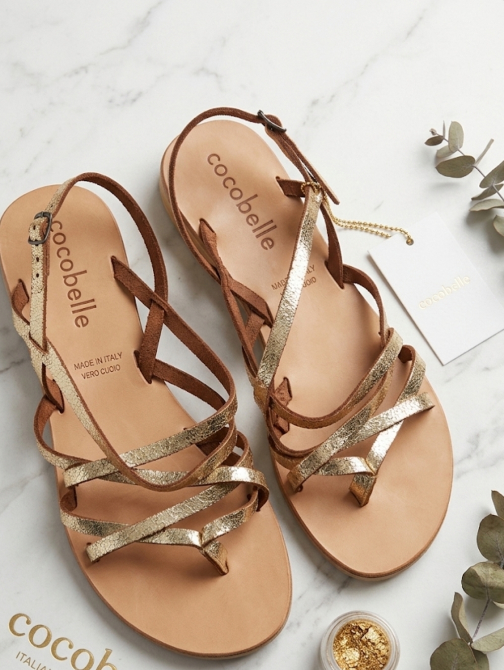 (1770) COCOBELLE Azul Cracked Gold Sandal, Size 10 / EUR 41